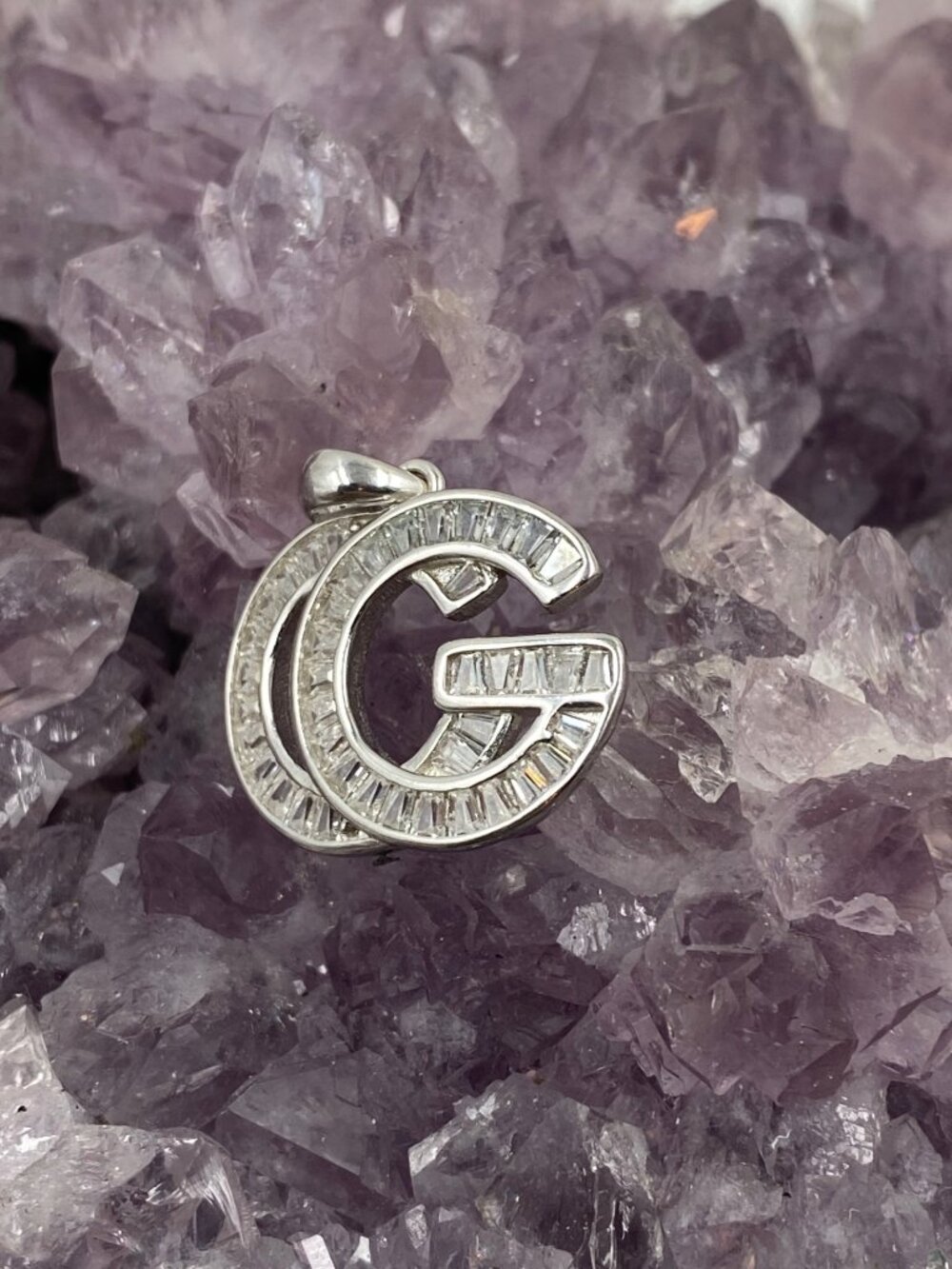 Sterling Silver CZ "G" Initial Pendant